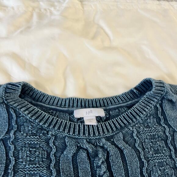 J Jill Blue Cable Knit Pullover Sweater Wmns L Tall Fisherman Casual - Picture 2 of 9